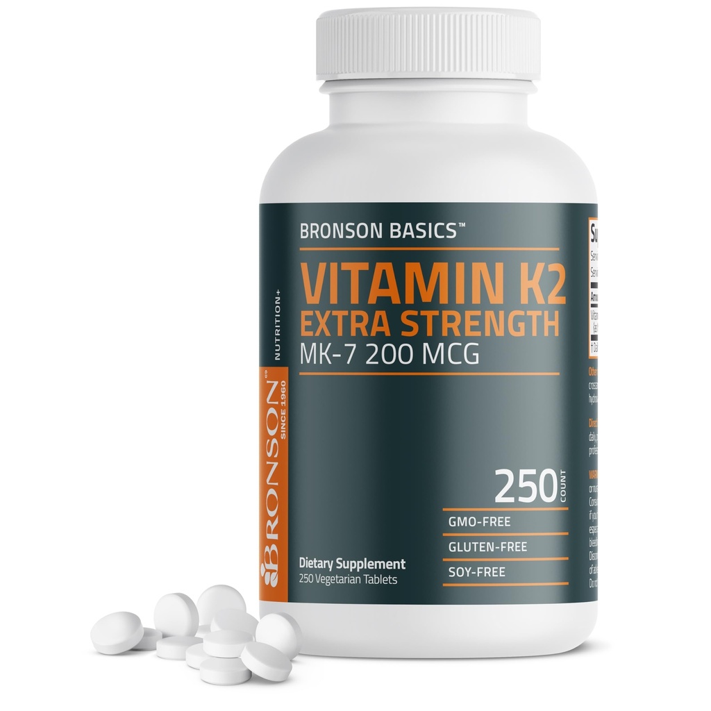 Bronson Vitamin K2 MK-7 200mcg Dodatna moč, 250 vegetarijanske tablete