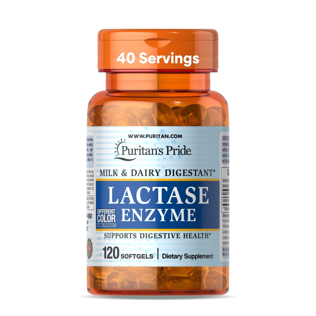 Puritan's Pride Lactase Enzyme, Mleko in Dairy Digestact, Prehranska dopolnila Podpora za prebavo, in celično energijo podporo, 40 Day Supply, 120 Softgels