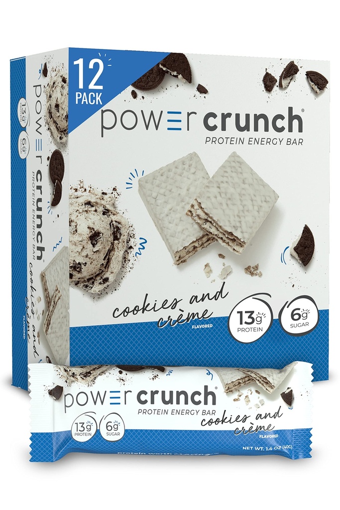 Power Crunch Whey Protein Bars, High Protein Snacks with Delicious Taste, Cookies and Cream, 1.4 Ounce (12 Count)