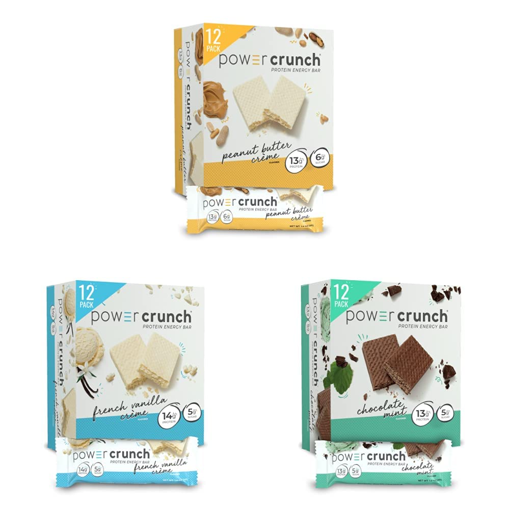 Power Crunch Protein Wafer Bars, Peanut Butter Crème, 1.4 Ounce & Protein Wafer Bars, French Vanilla Creme, 1.4 Ounce & Protein Wafer Bars, Chocolate Mint, 1.4 Ounce