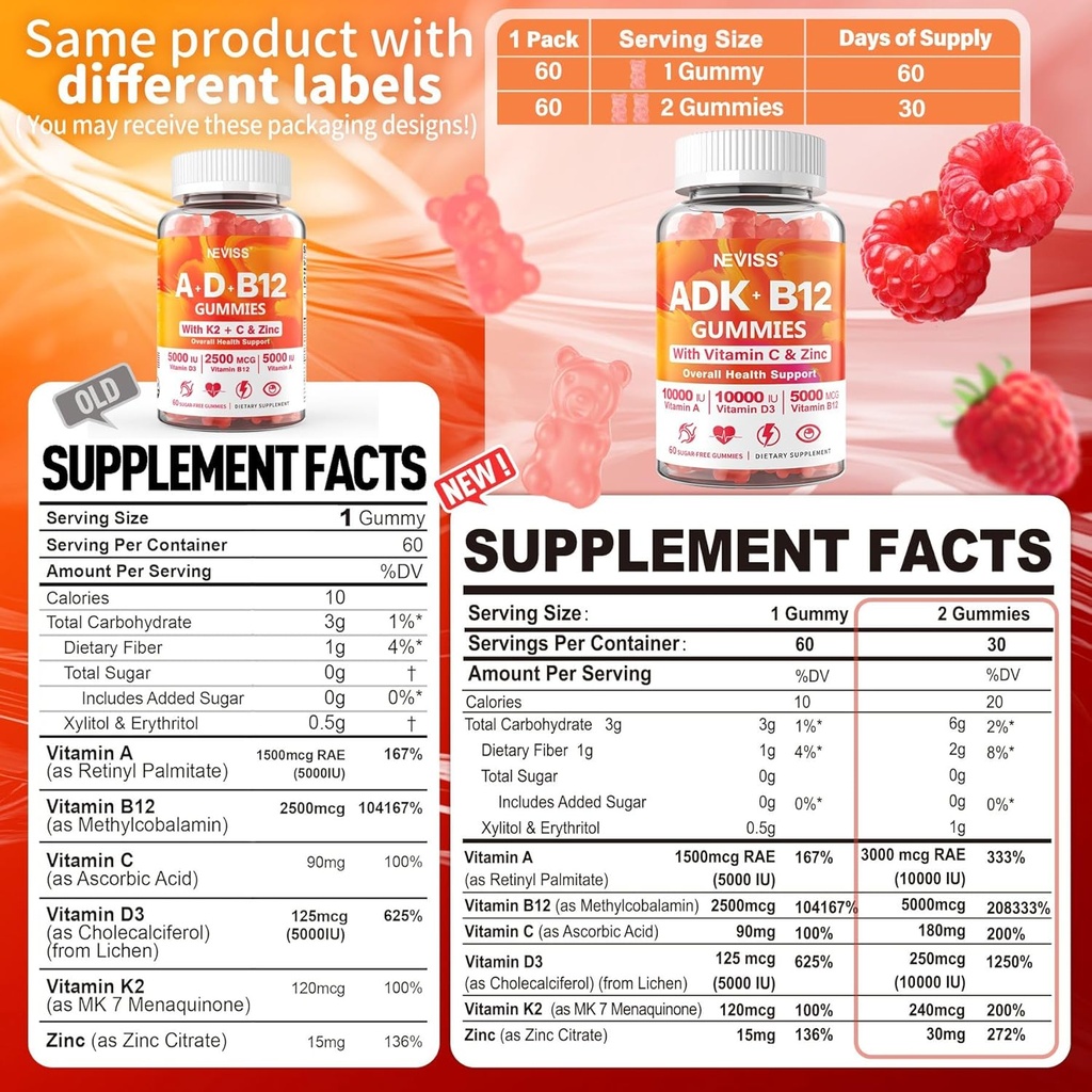 1Pack Magnezij polnjeni Gumiji + 1Pack Vitamin ADK z B12 Gumies