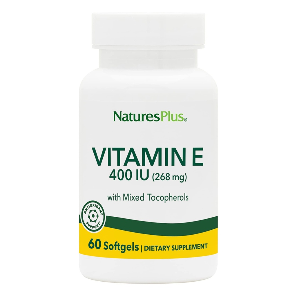 NaturesPlus Vitamin E - 400 iu Mešani D-Tokoferol, 60 Softgels - Enostavno pogoltniti Vitamin E dodatek, pridobljena iz naravnega sojinega olja - Brezplačna obramba - Gluten-free - 60 Serving