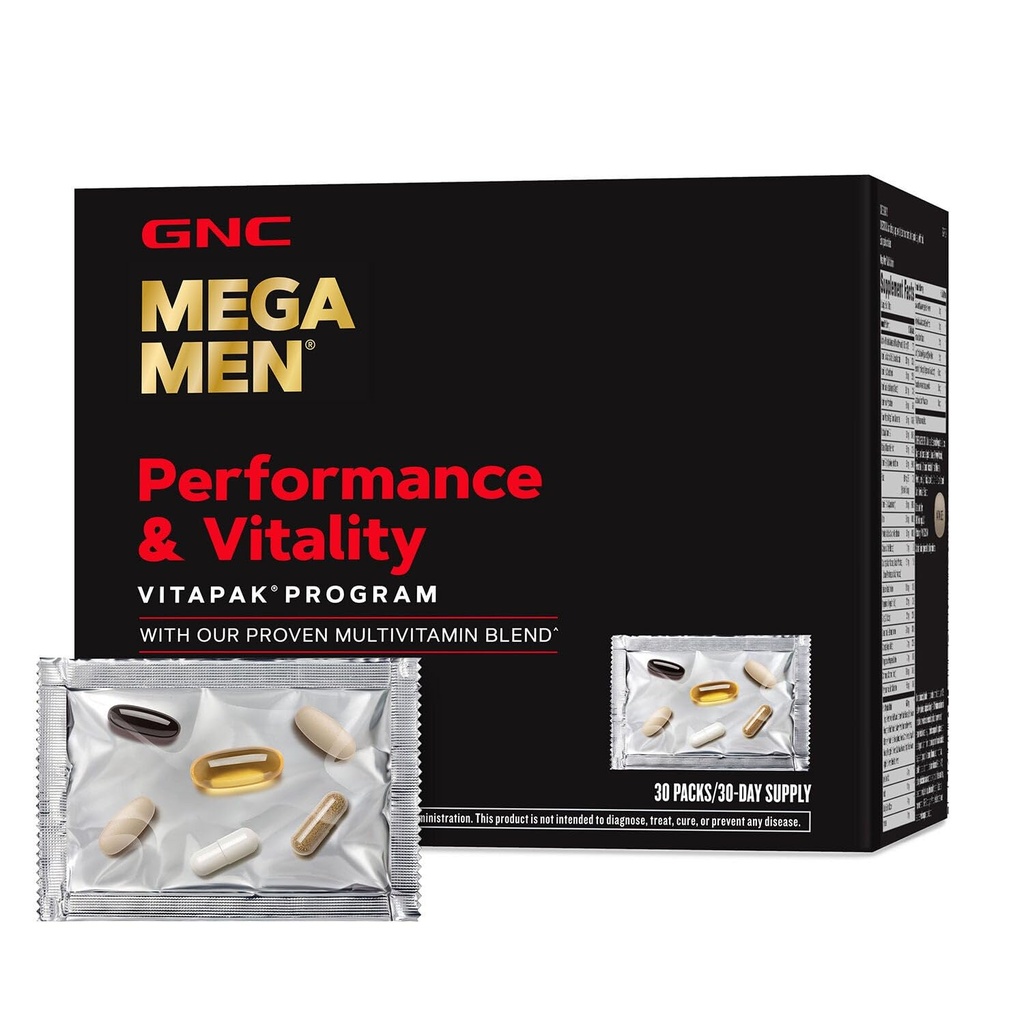 GNC Mega Men Performance and Vitality Vitapak Program, Priročno Popolna prehrana, 5 Izdelki v 1 paketu, Kroženje, pretok krvi, Prostata zdravje, Spolna funkcija, Horny Kozja trava, 30 Packs