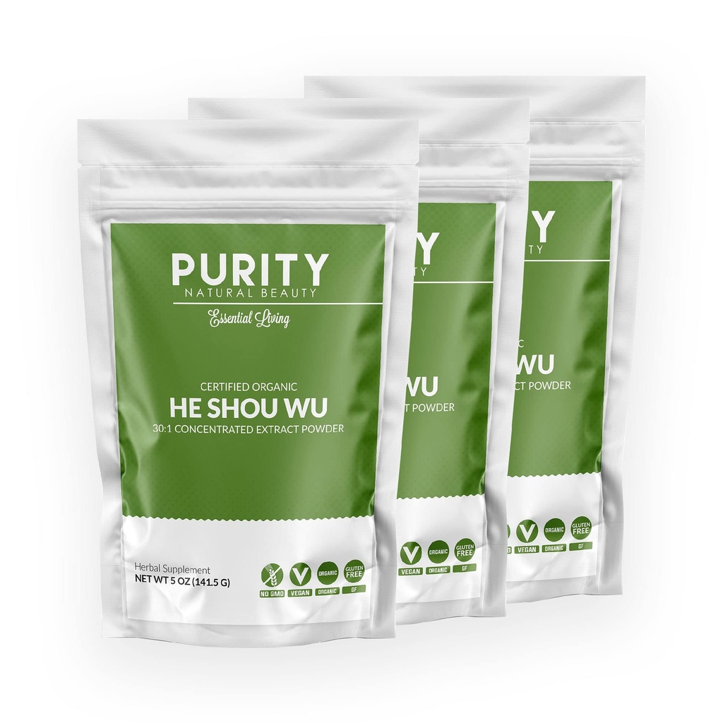 Certified Organic He Shou Wu - Velika 5oz Bag of 30:1 Koncentrirana-Fo-ti - Organic Foti Extract- Fo ti He Shou Wu Organic (Pack of 3-15 Ounces)
