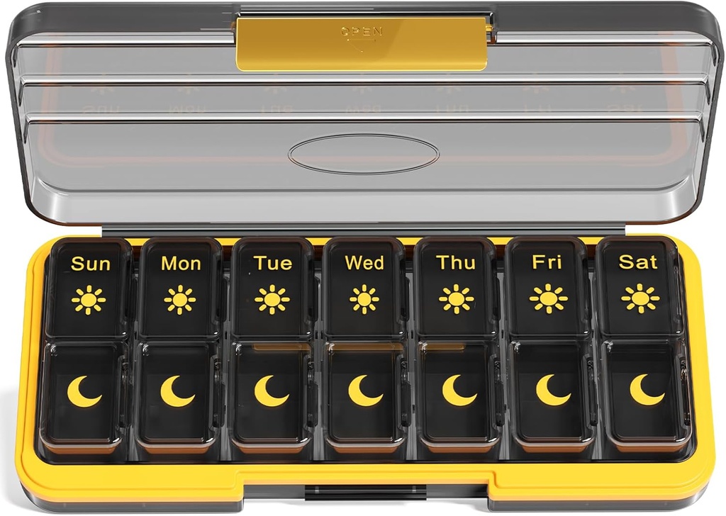 Zoksi Am Pm tablete Organizator 7 dan, tedenske tablete Box 2 krat na dan, zdravila tablete Organizator z ločenim delom, potovalne tablete Dispenzer prenosljiv za vitamine, ribje olje, zdravila (črna)