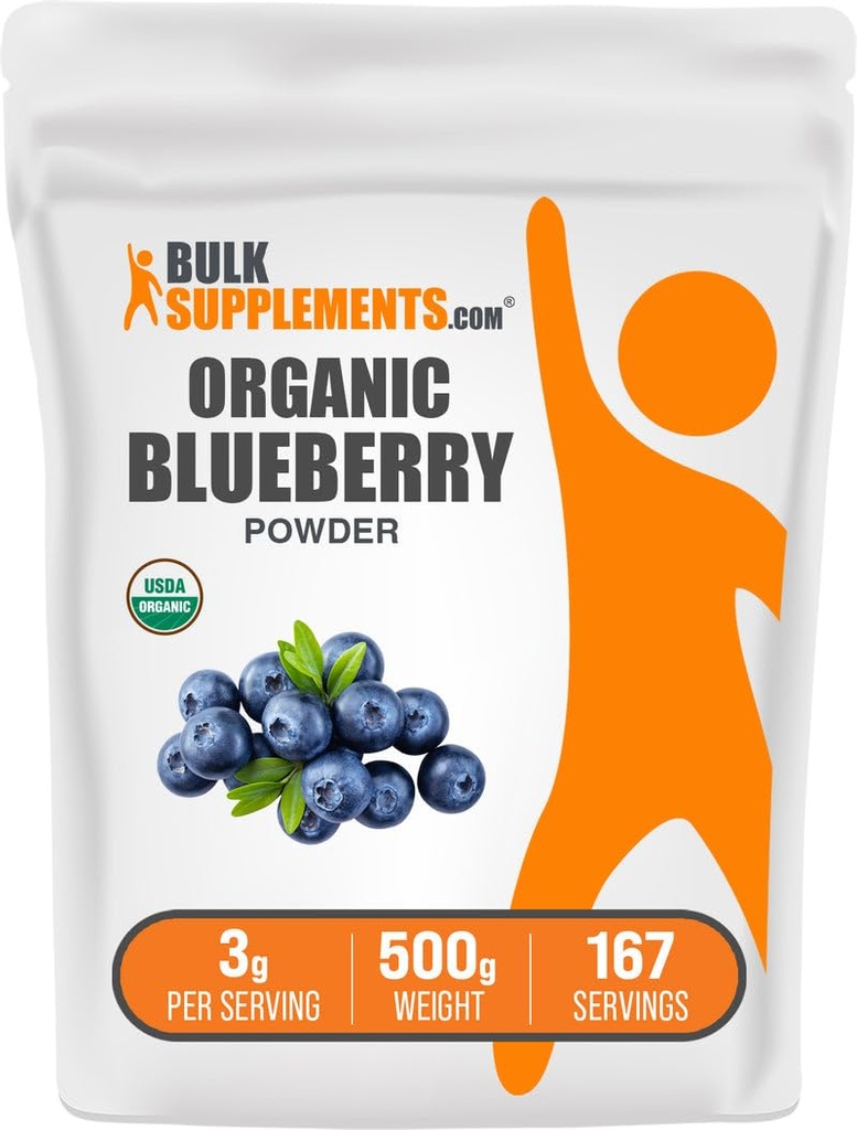 BulkSupplements.com Organic Blueberry Powder - Antioksidant Podpora, Bluberry dodatek - Vegan & Gluten Free, 3g na Serving, 500g (1,1 lbs) (Pack of 1)