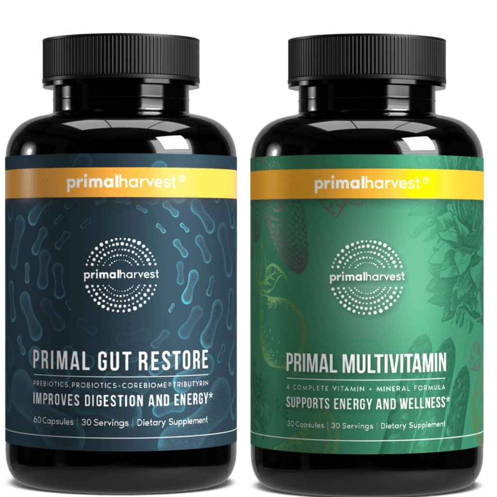 Primal žetev Gut Obnavljanje in multivitaminski dodatki za ženske in moške Multi vitaminske kapsule in kolonske čistilne tablete paket