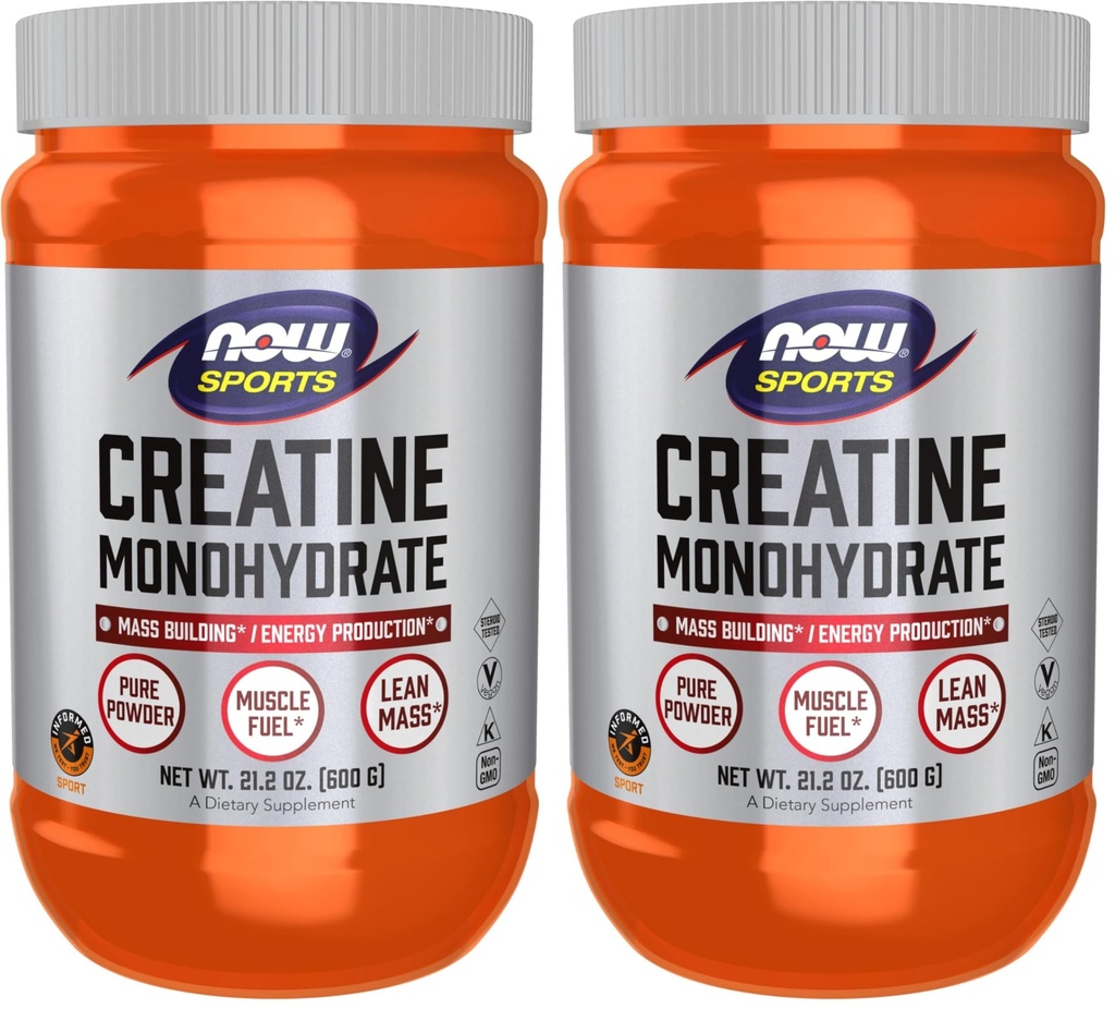 NOW Sports Nutrition, Creatin Monohidrat Powder, Mass Building*/Energy Production*, 21,2-Ounce (paket z 2)