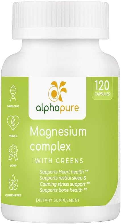 Magnezij kompleks z zelenimi, Magnezijev glicinat, Magnezijev glukonat, in Magnezijev malat Zagotavlja 250 mg elementarnega magnezija na strežbo, tretja stranka testirana. Plus pet zelenih bogatih z magnezijem