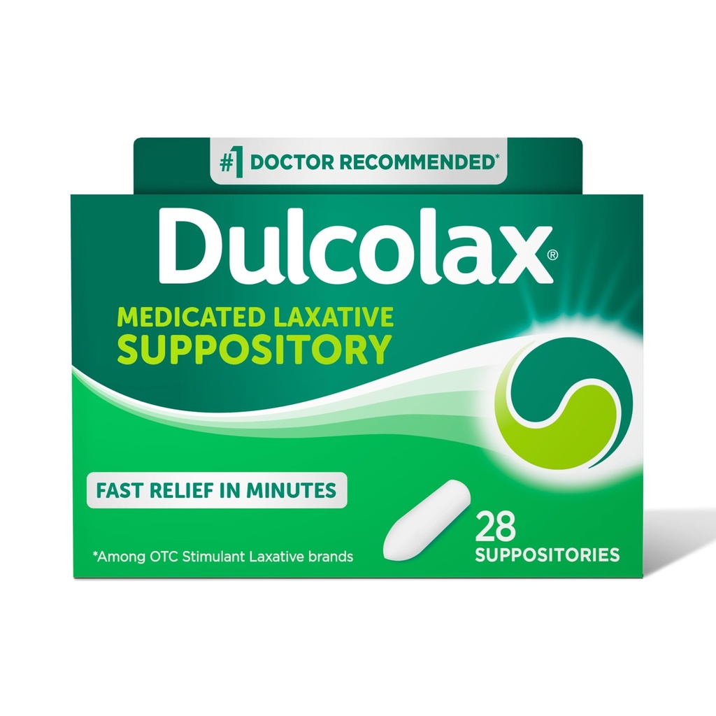 Dulcolax Stimulant Laksative Medicative Medicative Suppositorys, Predvidljivo in učinkovito zaprtje Relief, Bisacodil 10 mg, 28 Število, Stimulant Laxatives