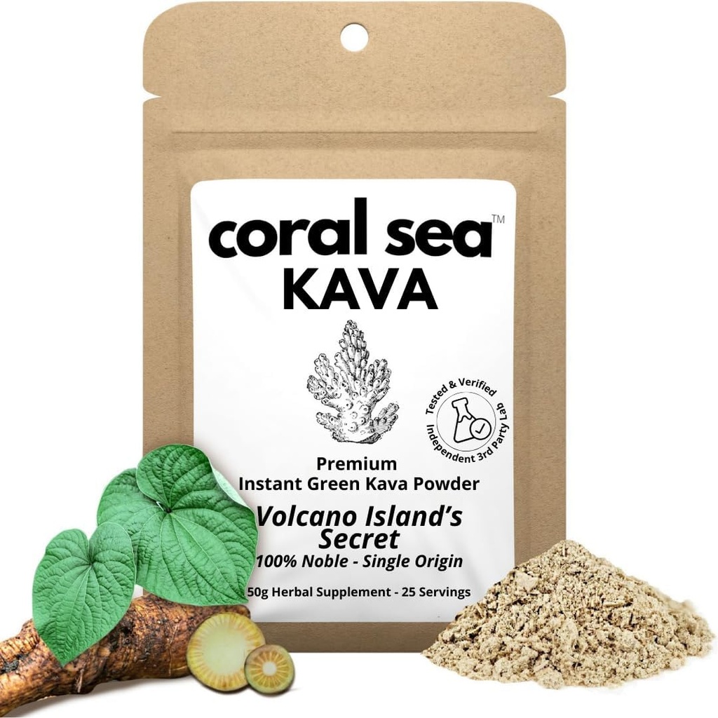Instant Kava Kava pitni čaj v prahu Vanuatu Noble Kava Root - Nootropic Drink Mix Quick Pocket Sized Caffeine Free Verodostojna Bitter Flavor - Skrivnost otoka Volcano 25 Servings