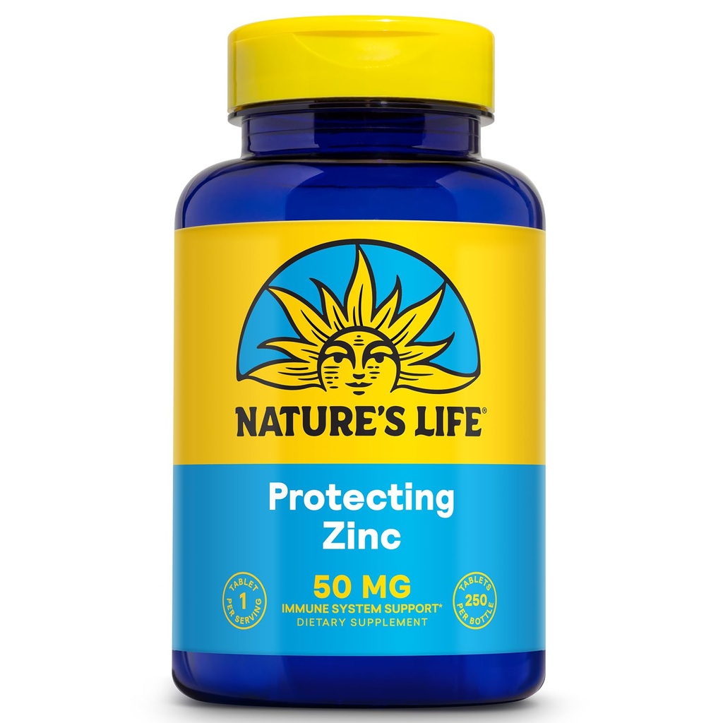 NATURE'S LIFE Zaščita cinka 50mg z 2,5mg bakra - kelirani cink dodatek za imunske podpore, zdravje kosti, delovanje mišic in zdravje srca, 60-dnevno jamstvo, 250 Serving, 250 tablet