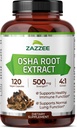 Zazzee OSHA Root 4:1 Extract, 500 mg Jakost, 120 Veganske kapsule, zaloga 4 mesecev, koncentriran in standardiziran 4X ekstrakt, 100% Vegetarian, Ligusticum porteri, Vse-naravni in ne-GMO