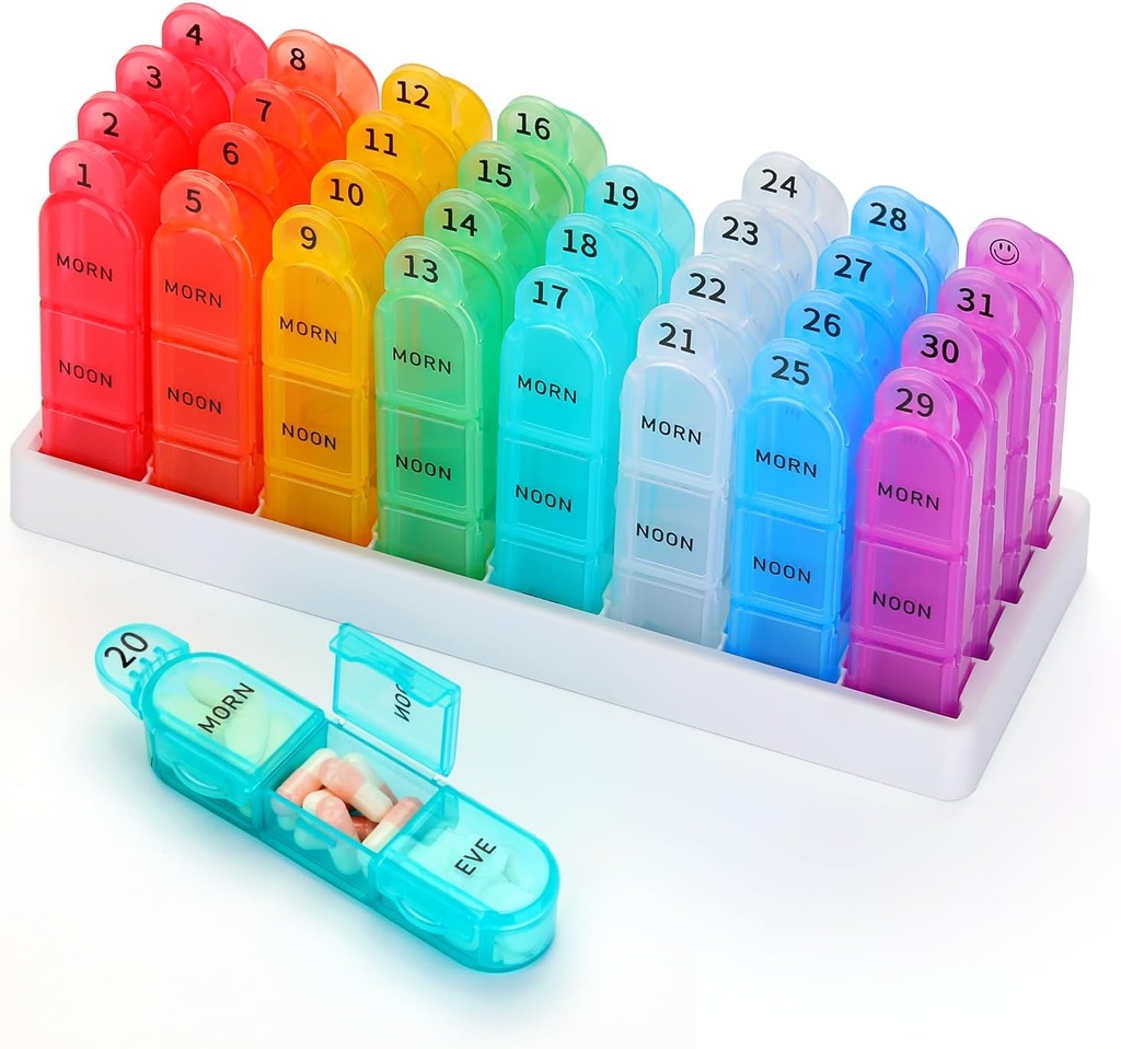 Mesečni tablete Organizator, 31 Day tablet Dispenser 3 krat na dan z majhne tablete Box, 4 Tedenske tablete Vsebnik za vitamine, ribje olje, Dopolnilo in zdravilo- BPA brezplačno, enostaven za uporabo