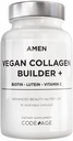 Amen Rastlinski veganski kolagen gradbeni dodatek - Ekološka cela živila, lutein, vitamin C, biotin, lizin, Proline kolagen Boosters - Organska brusnica, limona, jagoda - enkrat na dan - 30 kapsul