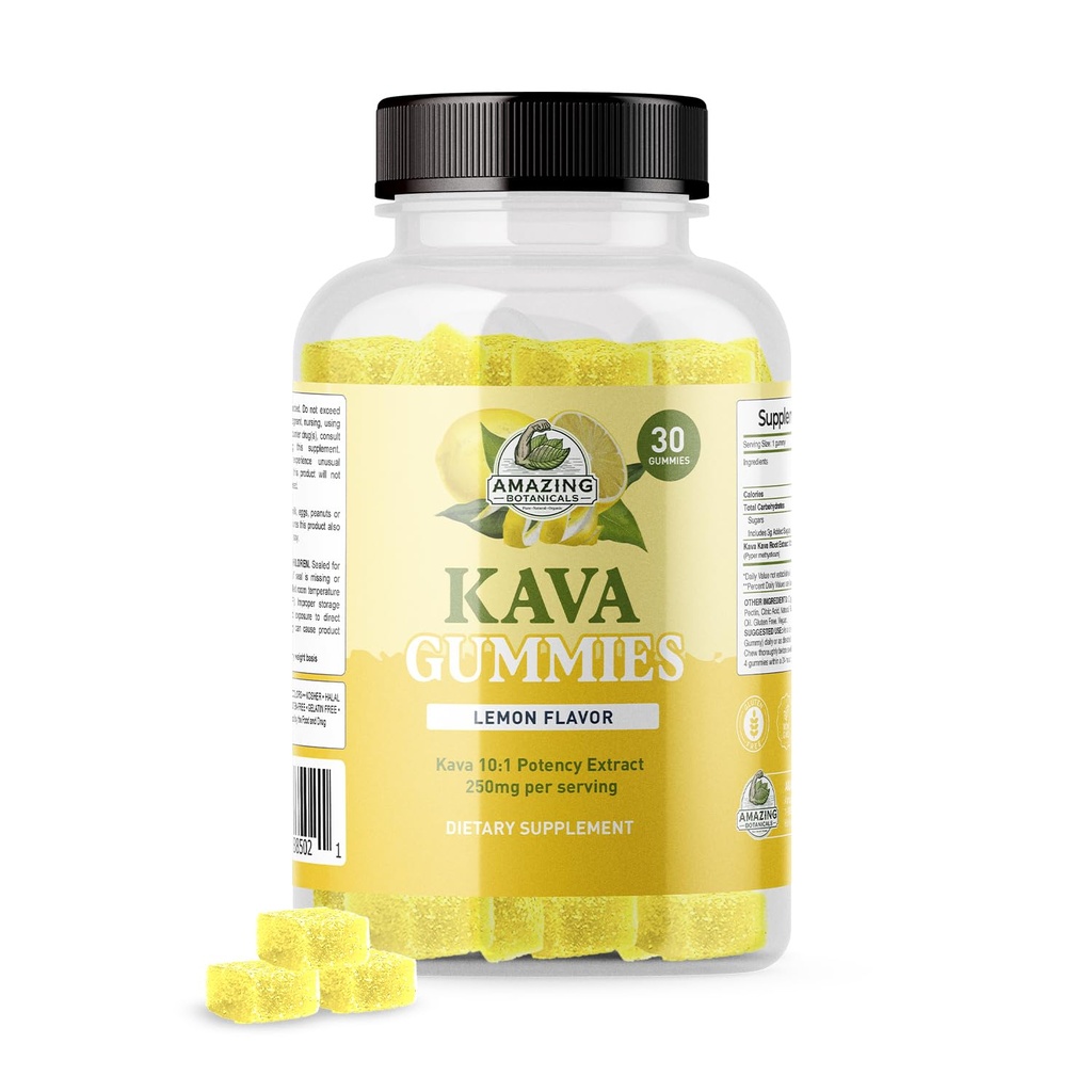 Neverjetni botanični Zesty Lemon Kava Gummies - 250mg na Gummy - Naravna pomoč za spanje za sprostitev in mirne noči, Non-GMO, Vegan, Gluten-free - 30 Gummies