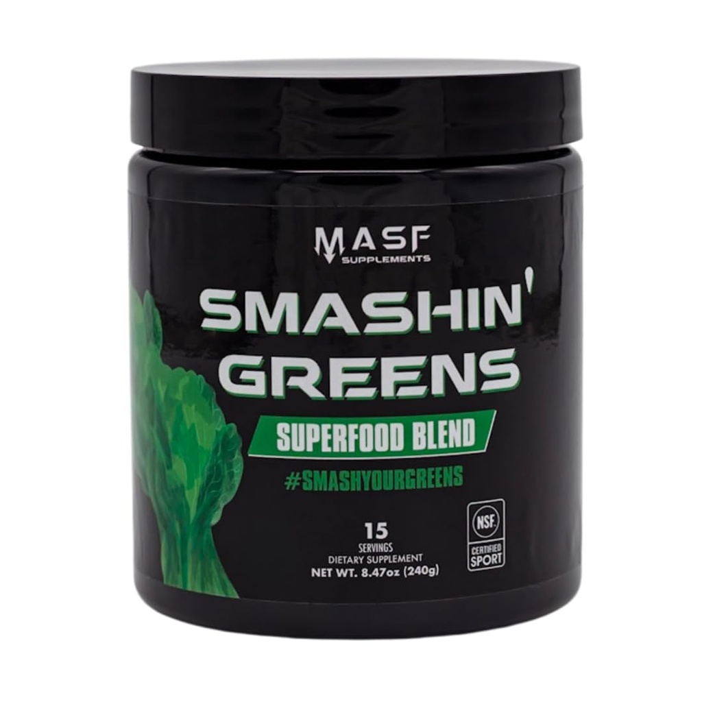 MASF Dodatki Smašin's Greens Superfood Organic Mešanica - 15 Serving - Boost Energy, Imunska podpora, Prebavno zdravje z organsko pšenično travo, Spirulina, Klorella - NSF Certified