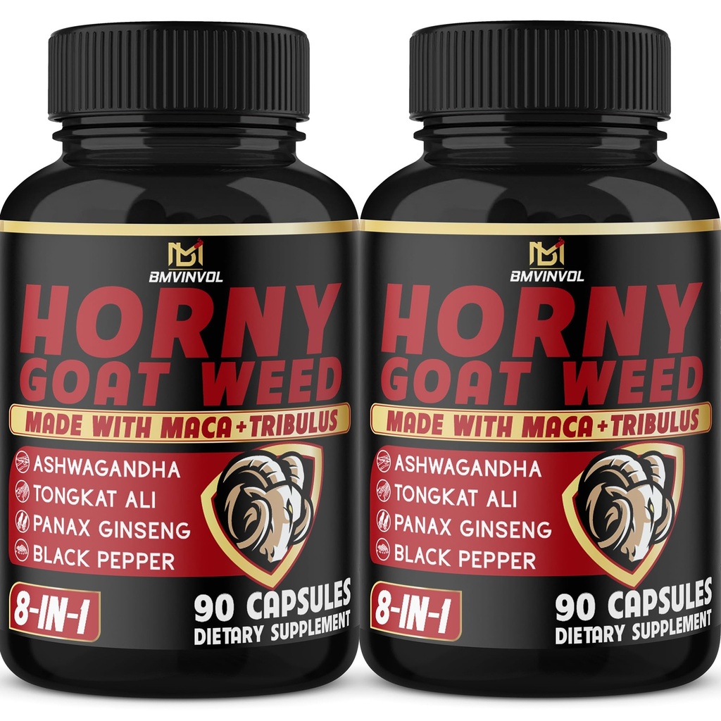 BMVINVOL 2Packs Horny Goat Weed Capsules - 180 Capsules for 6 Month Supply - Maca, Ginseng, Tribulus Terrestris, Ashwagandha