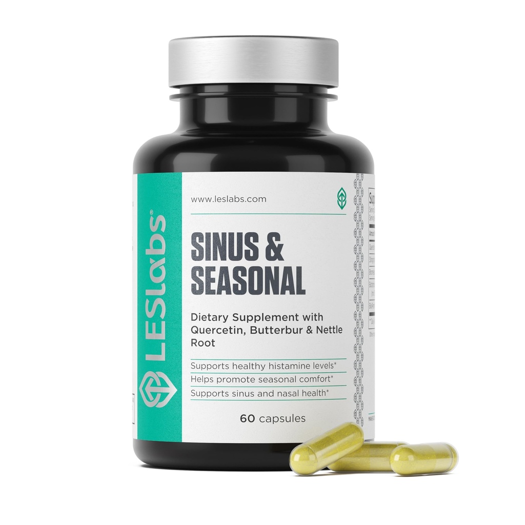 LES Labs Sinus & Seasonal – Sinus Relief, Nasal Health, Uravnotežen histamin odziv, Clear Lungs & Respiratory Health – Butterbur, Quercetin, Nettle Root & Bromelain – Ne-GMO dodatek – 60 kapsul