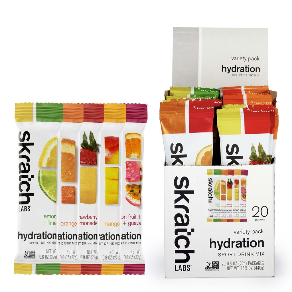 Skratch Labs Hydration Packets - Hydration Drink Mix, Variety Pack (20 Sam serving Packets) - Elektrolitni prašek, razvit za športnike in športne zmogljivosti, Gluten Free, Vegan, Košir