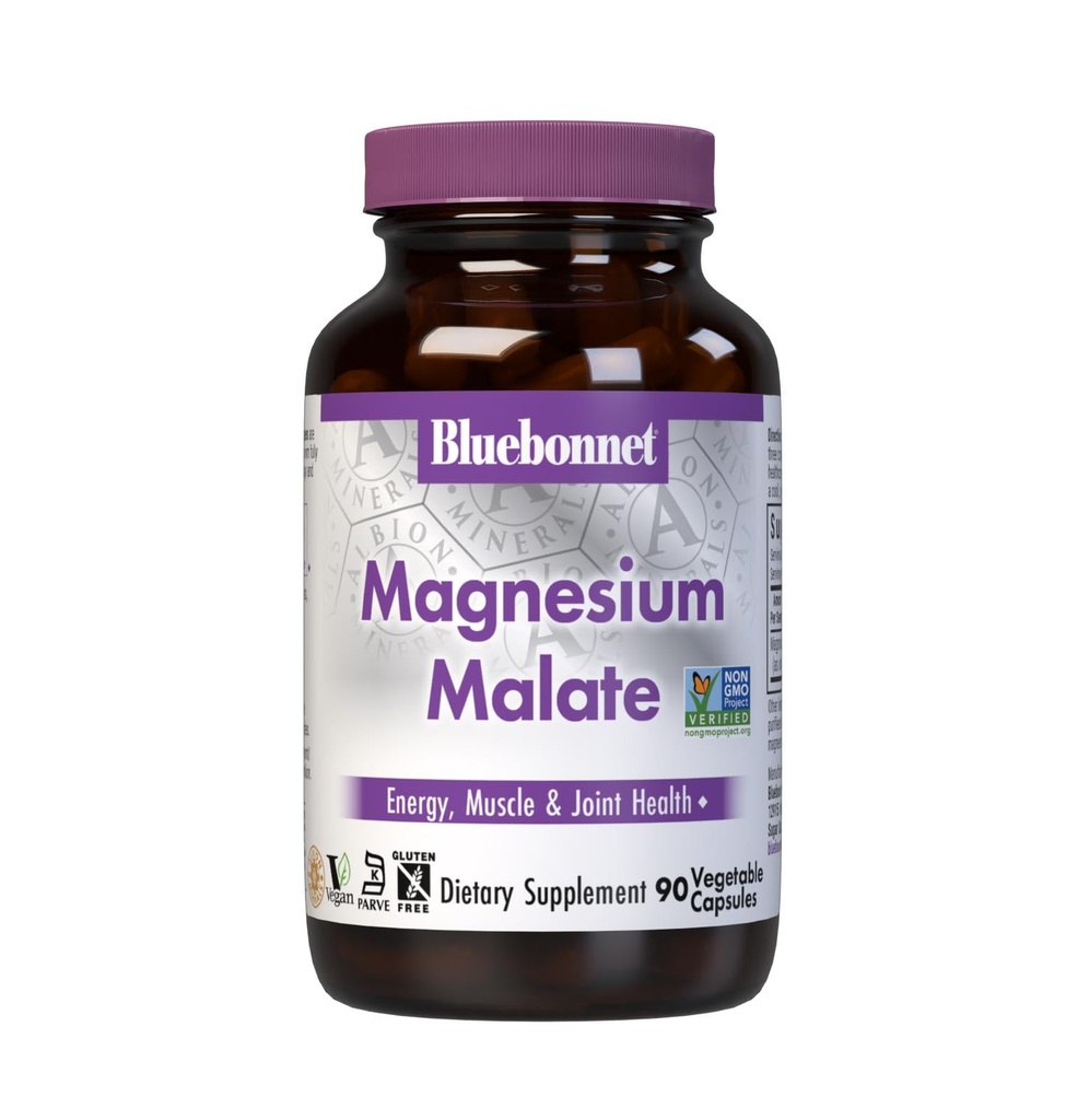 Bluebonnet Nutrition Magnezij Malate Zelenjavne kapsule - Podpira energijo, mišice in skupno zdravje - Ne-GMO, Vegan, Kosher Certified, Gluten-free, 90 Count