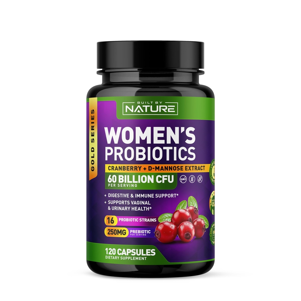 Probiotiki za ženske - 60 milijard CFU-jev, 16 sevov, z brusnicami, D-manozo in prebiotiki - podpira digestivno, imuno, vaginalno zdravje - ne-GMO, Mlekarna & Gluten-free - 120 Veggie kapsul