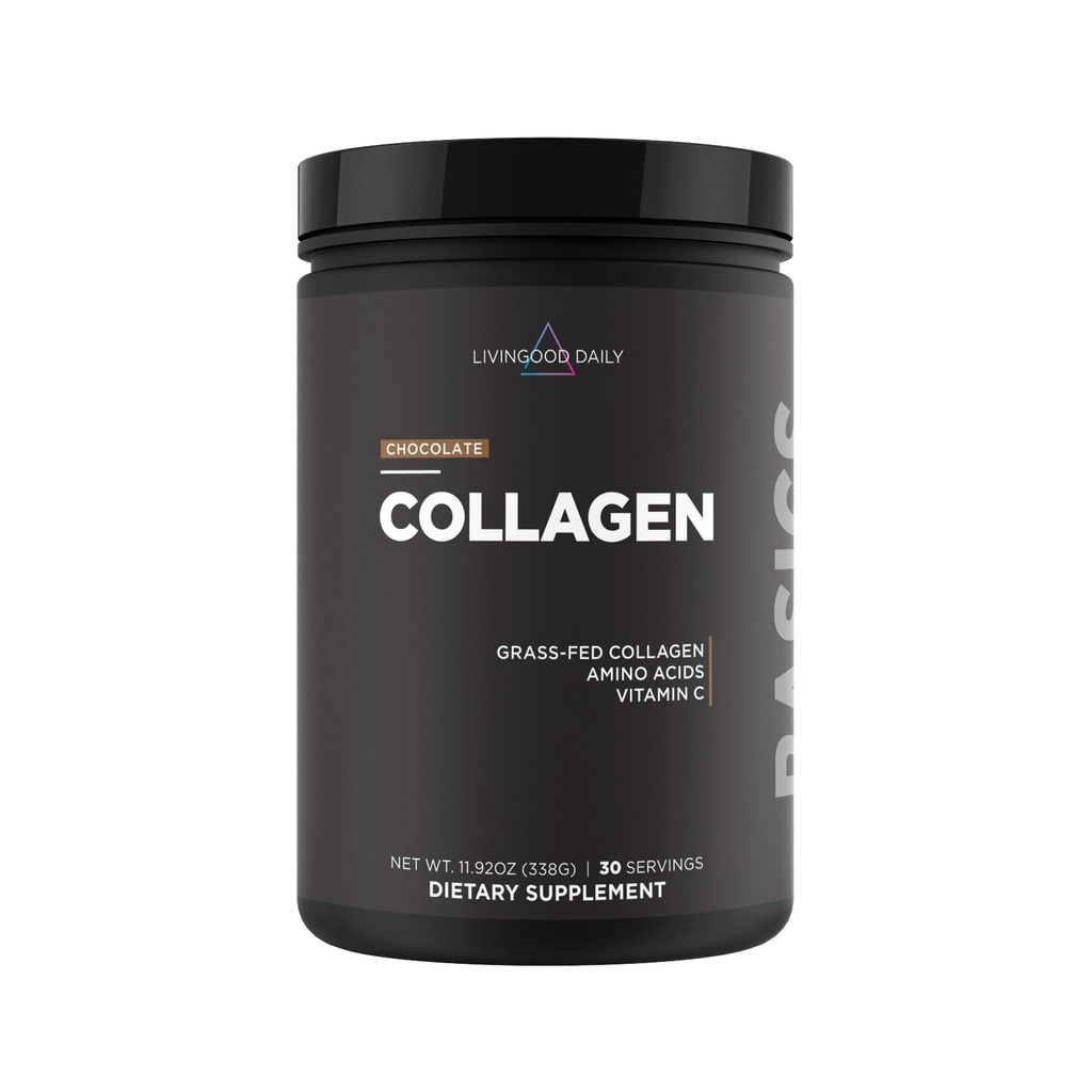 Livingood Dnevni čokoladni kolagen v prahu za ženske in moške, hidrolizirani kolagen peptidi v prahu z vitaminom C, beljakovine z 20 aminokislinami, tipa I in III, hranilo trave, keto, paleo, brez glutena, 30 Srvgs