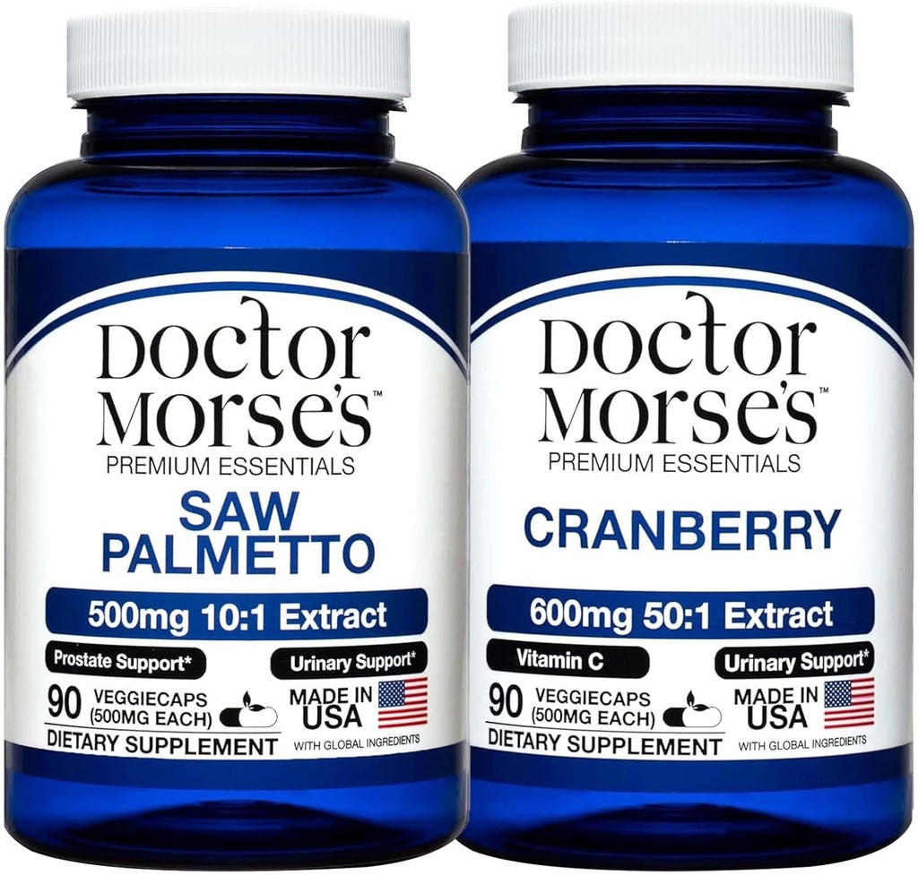 Dr. Morse's Saw Palmetto 5000mg & Cranberry 30000mg Bundle - Zdravje prostate, Sečni trakt podpora, in splošno Wellness za moške in ženske, FDA-Registriran, NSF-Certified 90 kapsule