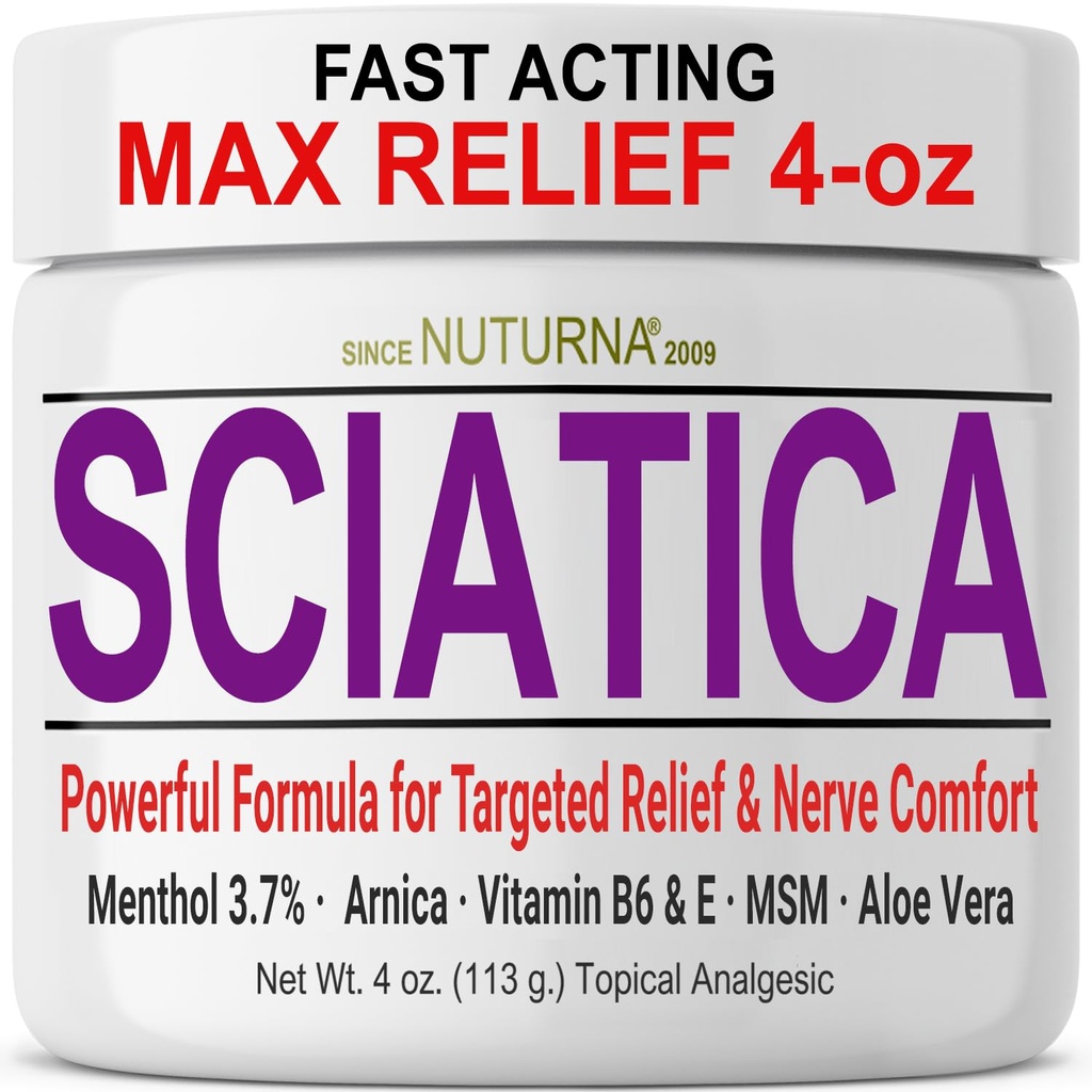 Sciatica Živčna krema - Največja moč Comfort krema za noge, roke, noge, prsti, nazaj - naravna Ultra Jakost Arnica, MSM, Mentol, Pomirjujoče udobje, Velika 4 Oz