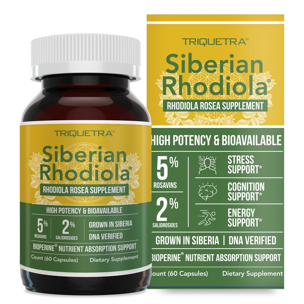 Max Jakost Sibirska Rhodiola®: Rhodiola Rosea 5% Rosavins, 2% Salidroside & BioPerine® za izboljšano absorpcijo – pomaga pri podpiranju stresa, energije in fokusa* – Rastejo v Sibiriji, DNK Preverjene (60 kapsul)