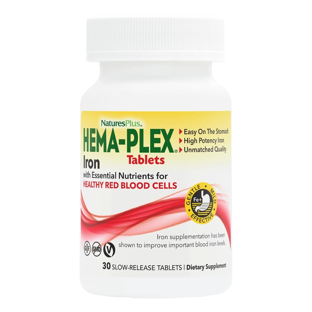 NaturesPlus železo Hema-Plex - 30 tablet s počasnim sproščanjem - 85 mg kelirano železo - Zdravje celotne krvi - z vitaminom C & bioflavonoidi - ne- gensko spremenjeni organizmi, vegetarijanski in gluten prosti - 30 postrežb