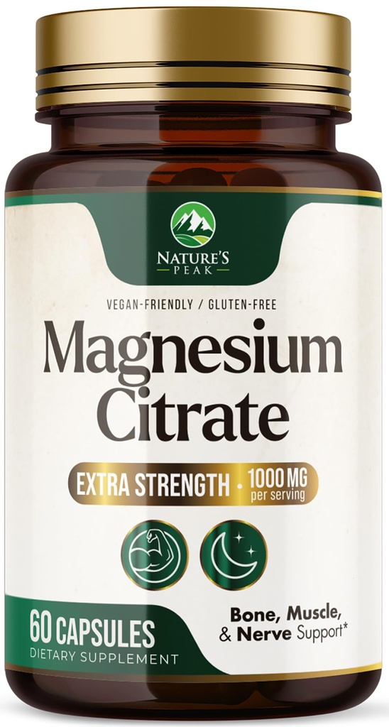 Magnezijev citrat 1000mg - visoka absorpcija Magnezijev dodatek podpira mišice, kosti, živcev in srca - ekstra moč Magnesio kompleksne tablete - Ne-GMO, Premium Energy Formula - 60 kapsul