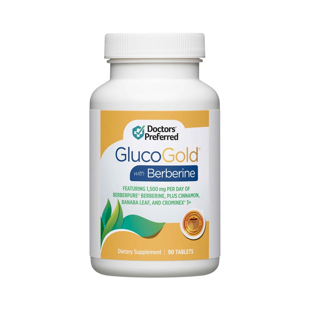 DOCTORS' PREFEREND GlucoGold z berberinom, koncentriranim cimetom, kromom, ekstraktom listov Banaba (90 tablet)