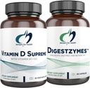 Designs for Health Vitamin D Supreme + Digestzymes Prebavne Enzymes Bundle - Vitamin D3 5000 i.e. z 2000mcg Vitamin + Podpora za prebavo Encimi z Betaine HCl - 2 Izdelki