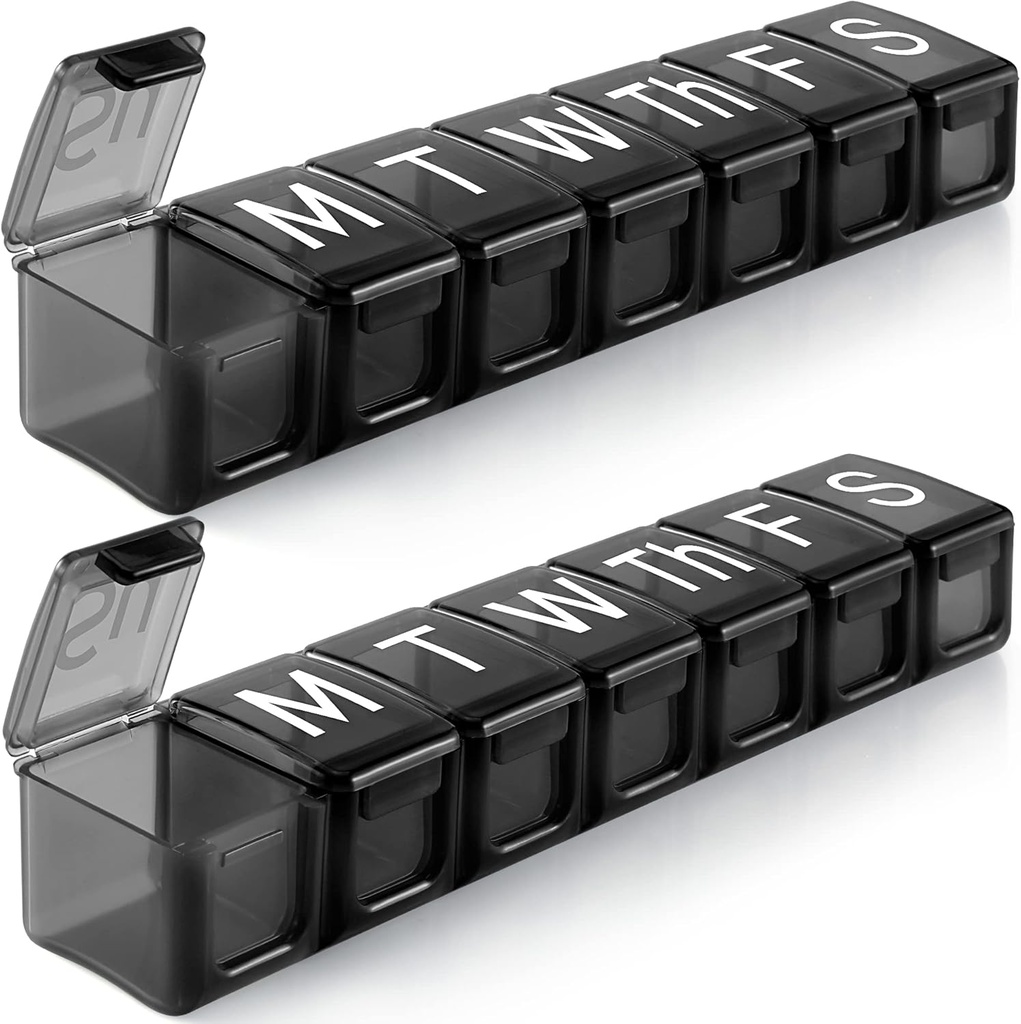 2 Pack Extra velike tedenske tablete Organizator, BPA brezplačno tablete Box 7 dan z XL predelek za ribja olja, Potovanja prijazno Medicine Organizator tablete Primer za vitamine,Dodatki
