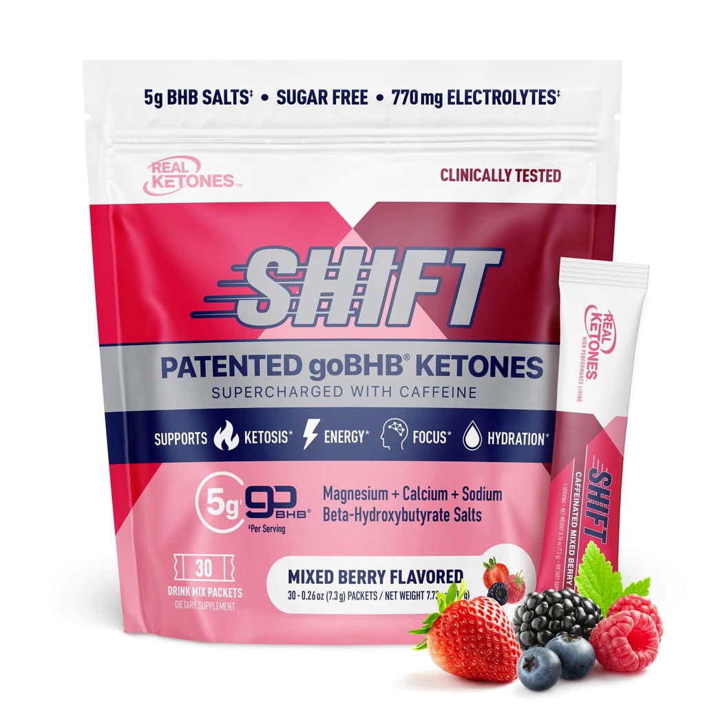Real Ketones BHB Exogene Ketones Drink Mix Packets Keto Elektroliti Powder Packets No Sladkor s 4 Glavnim napenjanje Elektroliti Plus Hidriranje Patented Keto BHB - 30 Count Mixed Berry Caffeine