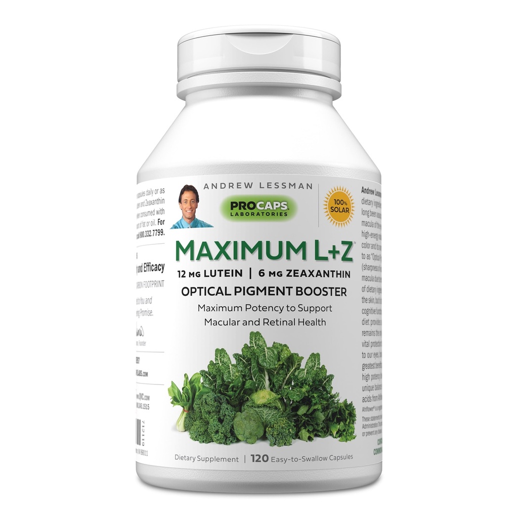 ANDREW LESSMAN maksimum L+Z 120 Softgels - 12mg lutein, 6mg Zeaksantin, ključne hranila za podporo zdravje oči in možganov, in spodbujanje zdravega vida. Brez dodatkov. Enostavno pogoltniti softgels