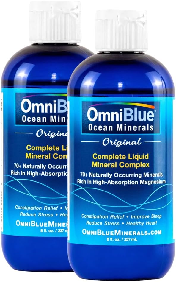 Minerali OmniBlue Ocean - 70+ Trace Minerals & Tekoči Magnezij - Kalij, Klorid-nizko natrij - naravna podpora za spanje, prebavljanje, regularnost, Hidracija in elektrolitsko ravnovesje (2-Pack 8oz)