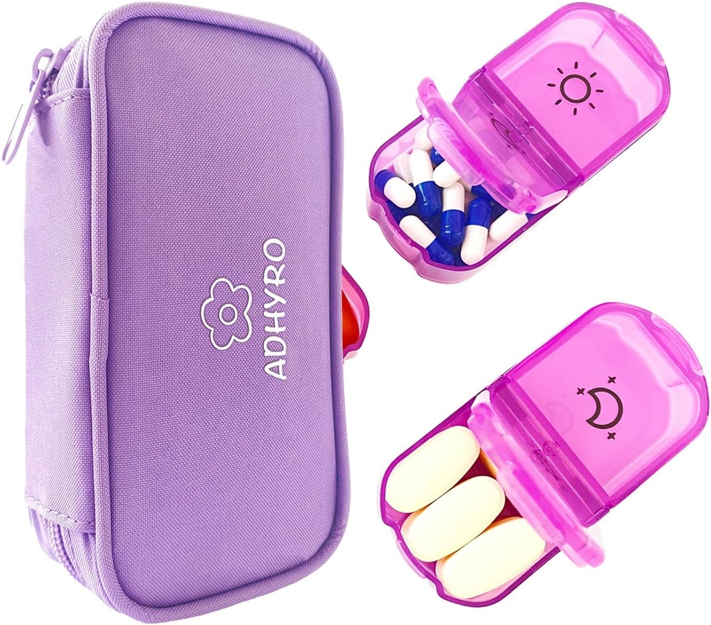 Organizator tablete 2 krat na dan, velike AM/PM tedenske tablete Box 7 dan tablete primeru z zapisljivimi etiketami in zaščito zasebnosti svetlo-purple zipper vrečko za zadrževanje dodatkov, vitamini in ribje olje