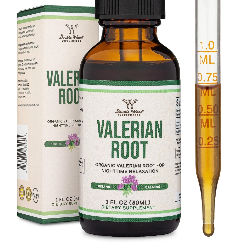 Valerijske koreninske kapljice za spanje - Ekološki Valerian Root Tinkture Extract 168mg - 1 FL OZ, 30 Serving (Bolje absorbirane kot kapsule, izboljša Valerian Root Tea) za sprostitev in pomiritev z dvojnim lesom