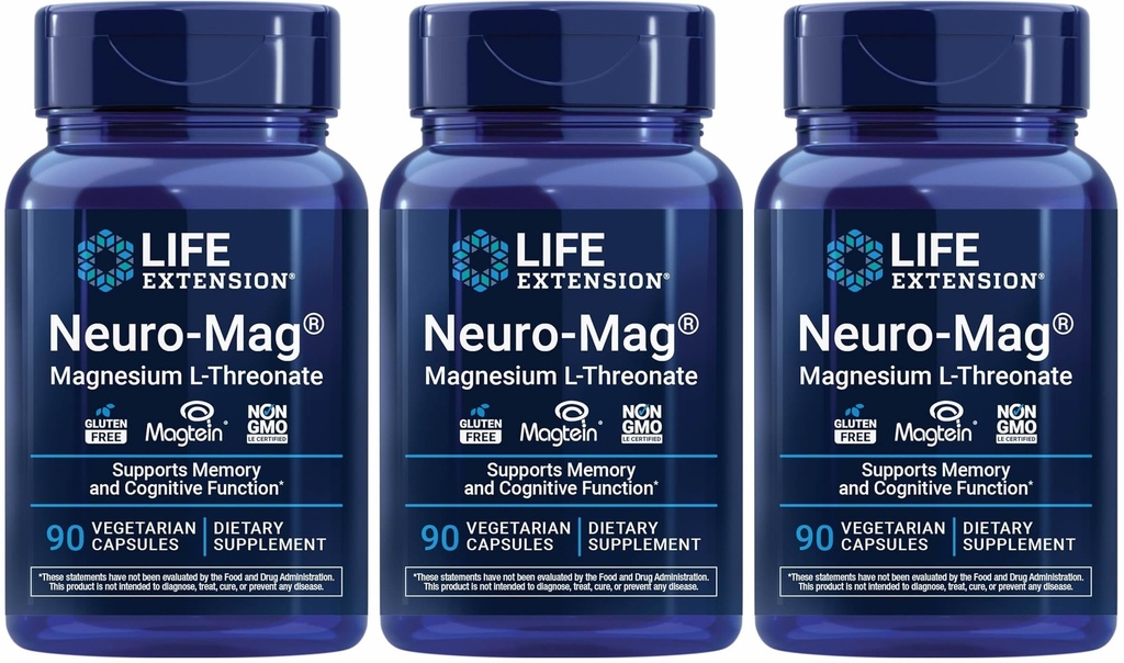 Življenjska razširitev Neuro-mag Magnezijev L-treonat, 90-krat (paka 3)