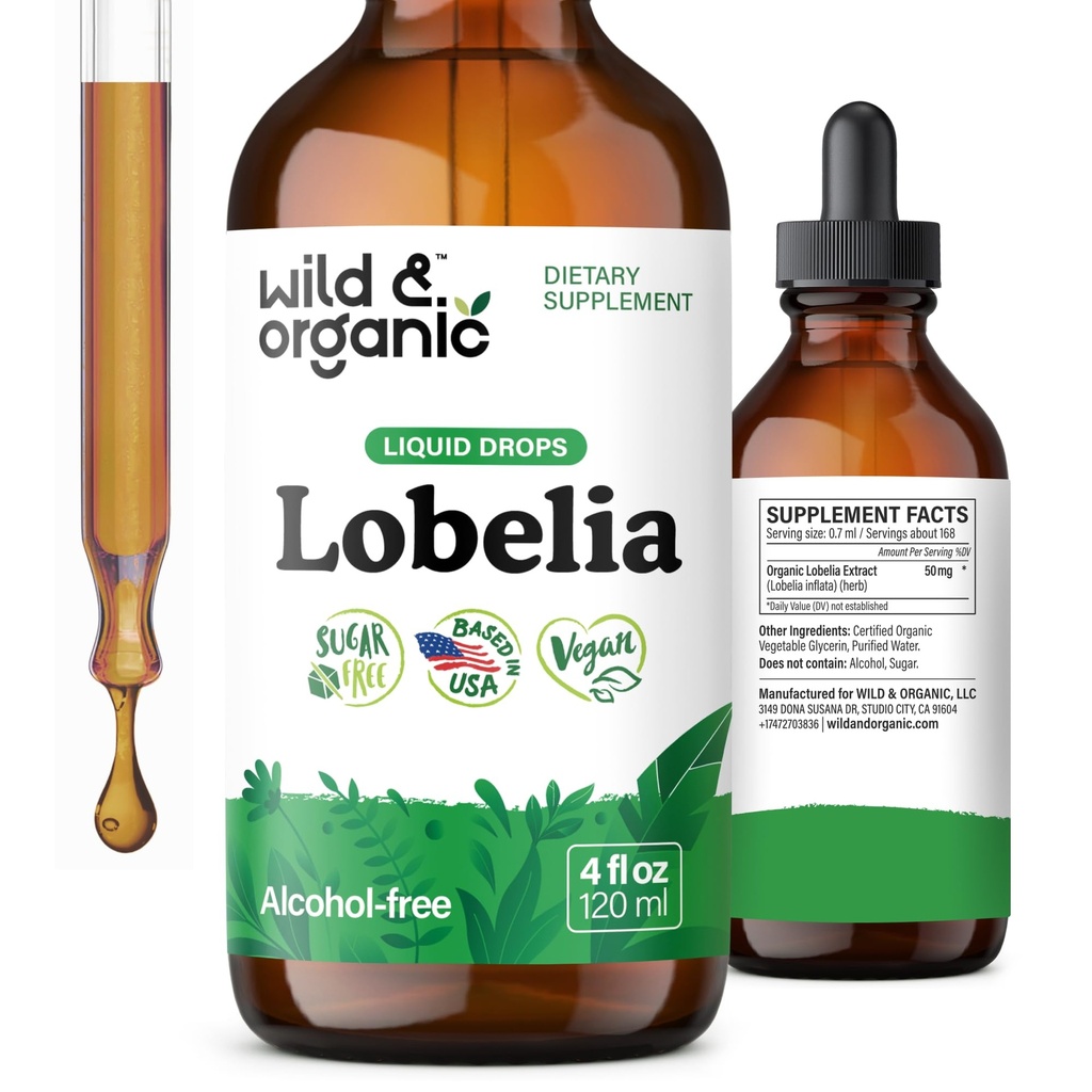 Divja in organska lobelija Tinktura - Lung Detox in Cleanse - Liquid Lobelia Herb Supplement - Vegan, Sugar & Alkohol-free Leaf Extract kapljice - 4 fl oz