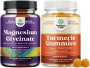 Sveženj čistega magnezija Glycinate 400mg na strežbo za Mood Sleep in Sprostitev in Turmeric Gumies za odrasle Peach Flavor - Dodatna moč skupna podpora
