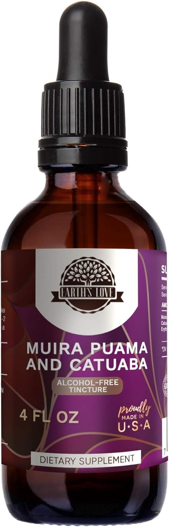 Zemeljska ljubezen - Muira Puama in Catuaba Alkohol-free Herbal Extract Tinktura, super koncentrirana (Ptychopetalum Olacoides in Trichilia catigua, Erythroxylum vacciniifolium) Posušena zelišča (4 Fl Oz)