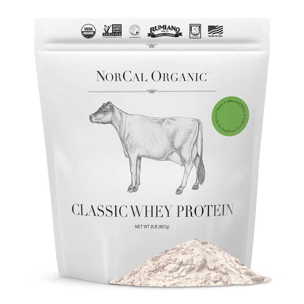 NorCal Organic - Classic Whey Protein - 100% Grass-Fed in Grass-Fished - UNFLAVORED - Lecitin-Free - 2Lb razsutem stanju