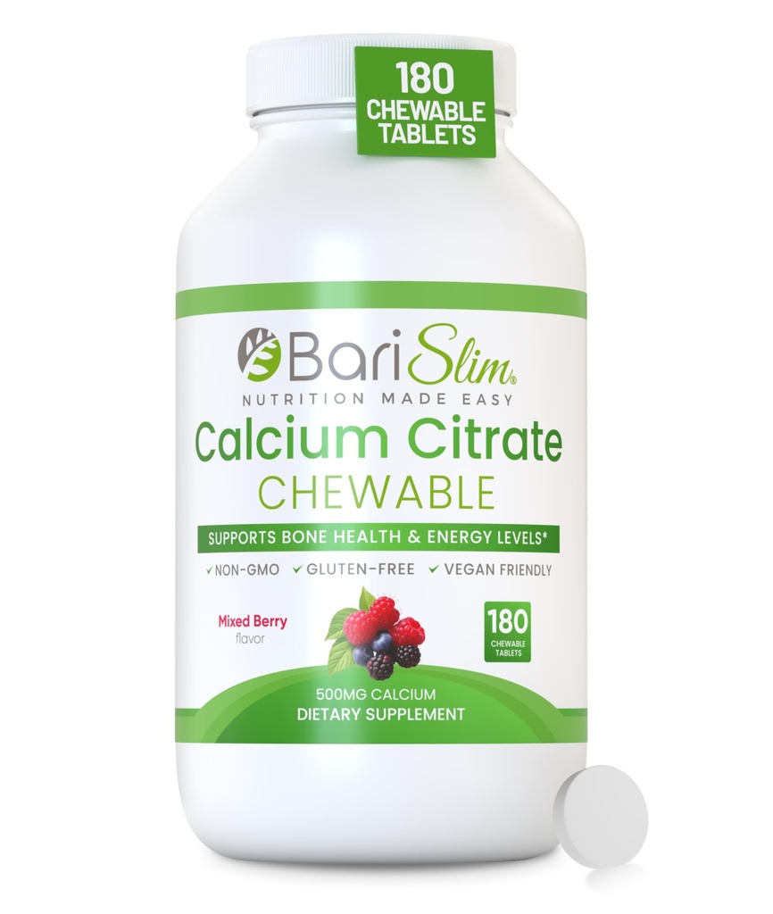 BariSlim bariatrični kalcijev citrat z magnezijem in vitaminom D Tabs - 500 mg kalcijevega citrata na obrok - oblikovan za bolnike po operaciji hujšanja 