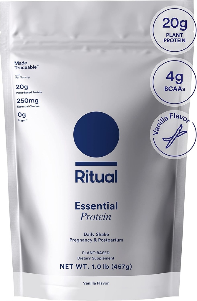 Ritualni prednatalni veganski protein v prahu: Choline za podporo prednatalni, postporodni, & Dojenje, 20g organski sladkorni proteini z regenerativnih kmetij v ZDA, Gluten brez, na rastlinski osnovi, sladkor Free†, Vanilla, 1Lbs