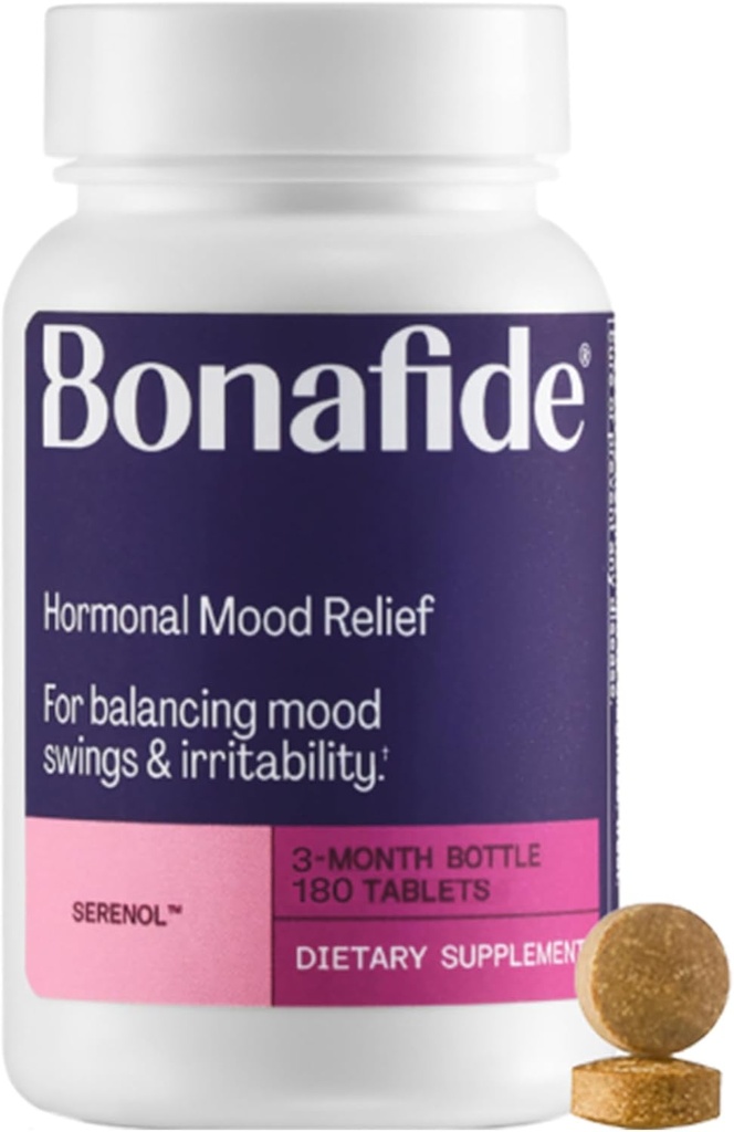 Serenol od Bonafide. Relief od Hormonal Mood Swings, dražilnost, & PMS Bloating. — 3-mesečna dobava (180 tablet)
