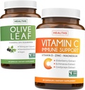 Save 4 (12% off) - Herbal Immune Bundele - Izvleček Olive Leaf (Non-GMO) Super Jakost: 20% Oleuropein 750mg kapice in imunske podpore - Vitamin C z cinkom, vitamin D, Elderberry & Echinacea (Non-GMO)