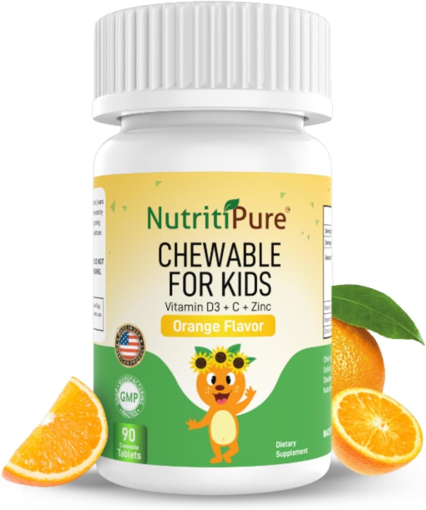 Žvečljivi vitamin D3 (holekalciferol) 25 μg (1000 i.e.) + cink (Zinc Citrat) 5mg + vitamin C 30mg za otroke oranžna aroma 90/steklenica (1)